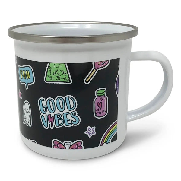 Enamel Cup with Stainless Silver Rim 12oz